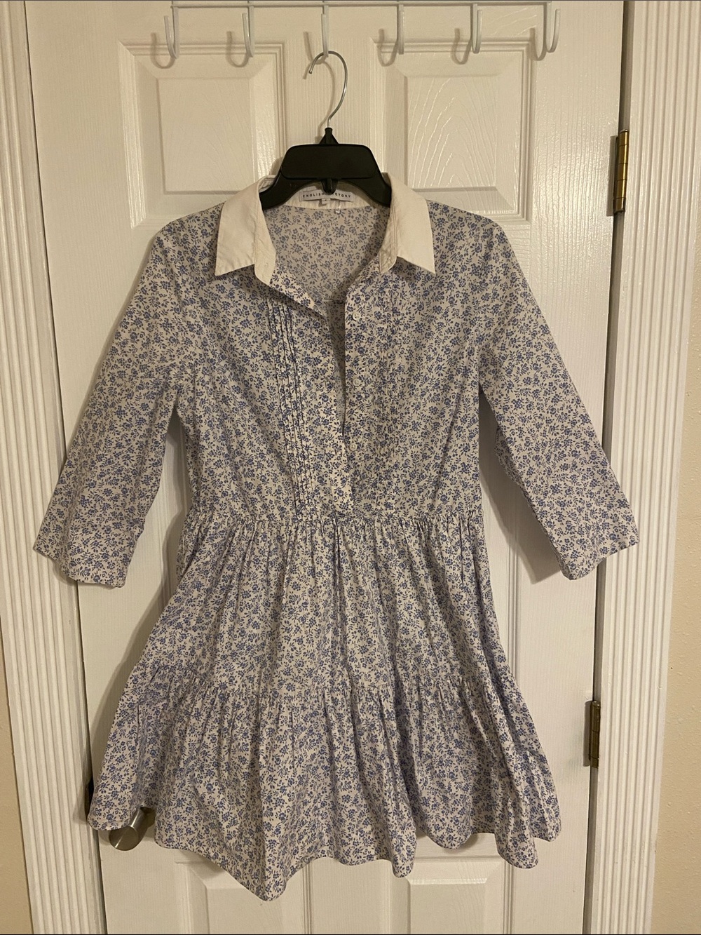 English Factory Blue Floral Dress with White Collar
